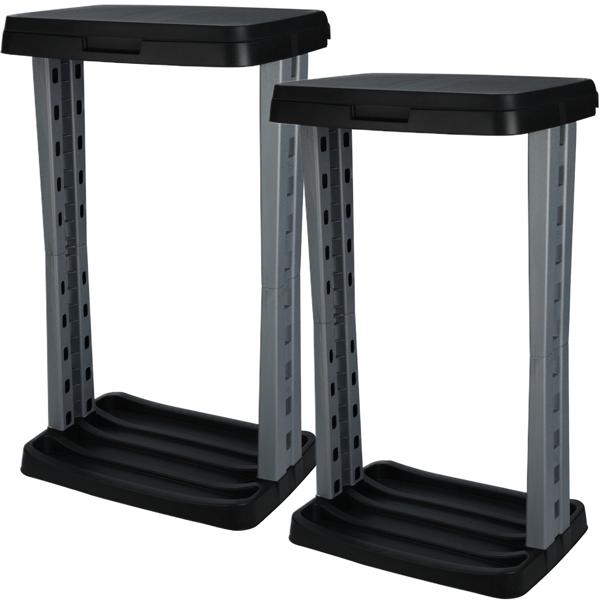 2er-Set Abfallsackständer 60L mit Deckel - Robust für Camping, Gartenarbeit, Renovierung & Gewerbe - Einfache Montage, recycelter Kunststoff schwarz-grau