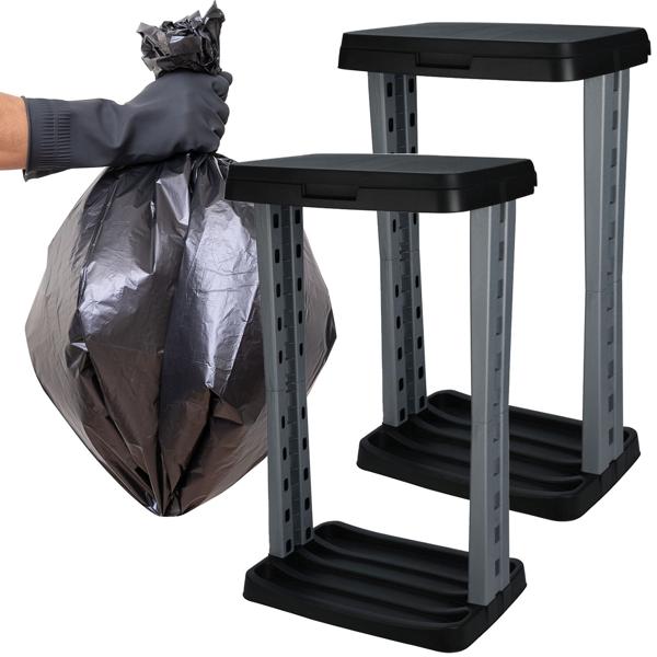 2er-Set Abfallsackständer 60L mit Deckel - Robust für Camping, Gartenarbeit, Renovierung & Gewerbe - Einfache Montage, recycelter Kunststoff schwarz-grau