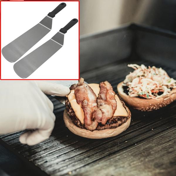 2er-Set Grillwender Barbecuespachtel aus Edelstahl - ergonomischer Kunststoffgriff - zum Wenden von Fleisch Fisch Gemüse - L 36 x B 7,2 cm