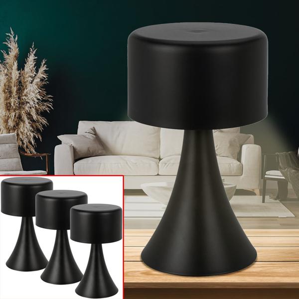 3er-Set Design LED-Tischlampe Schwarz - Kabellose Stimmungsbeleuchtung für Schlafzimmer & Garten - Batteriebetrieben - 12x21cm