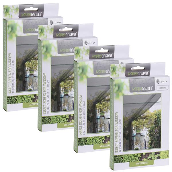 4er-Set Fliegengitter Fenster (1,3x1,5m, grau) - zuschneidbar, mit Klettband - Schutz vor Mücken, Fliegen, Spinnen - Sicher + langlebig