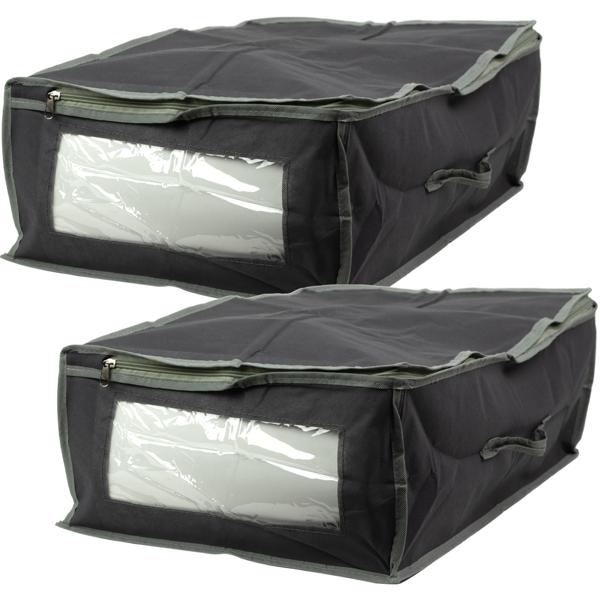 2er-Set Unterbettkommode grau – Praktische Aufbewahrung von Kleidung, Bettwäsche – 50x38x20cm, faltbar, Sichtfenster & Handgriff – Schützt vor Staub & Motten