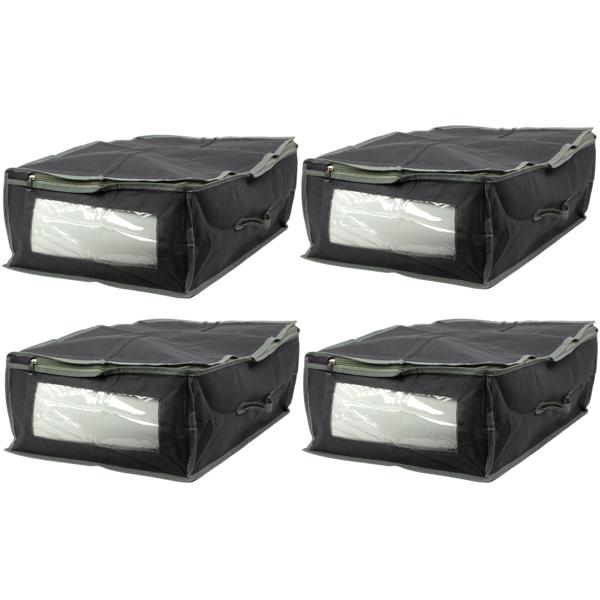 Unterbettkommode 4er-Set grau - Mehr Stauraum für Bettwäsche & Kleidung - Staub- & Mottenschutz, Sichtfenster, Handgriff, 50x38x20cm - Platzsparend faltbar