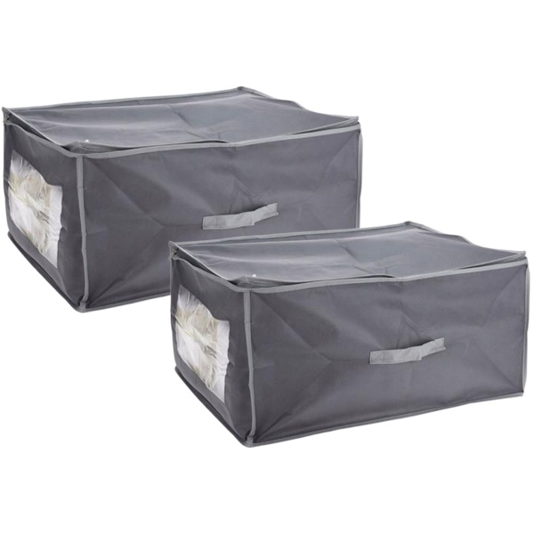 2er-Set Unterbettkommode mit Sichtfenster & Handgriff – 60x45x30cm dunkelgrau – Schutz vor Motten/Staub – Stauraum für Bettwäsche & Kleidung – faltbar