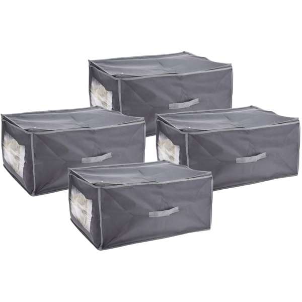 4er-Set Unterbettkommode mit Sichtfenster & Handgriff – 60x45x30cm dunkelgrau – Schutz vor Motten/Staub – Stauraum für Bettwäsche & Kleidung – faltbar