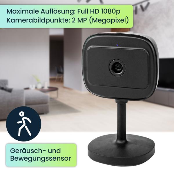 Full-HD WLAN IP-Kamera (Innen, schwarz) - SmartLife, Nachtsicht, PIR-Sensor, 2-Wege-Audio, App - Überwachung mit Komfort