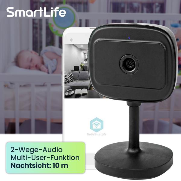 Full-HD WLAN IP-Kamera (Innen, schwarz) - SmartLife, Nachtsicht, PIR-Sensor, 2-Wege-Audio, App - Überwachung mit Komfort