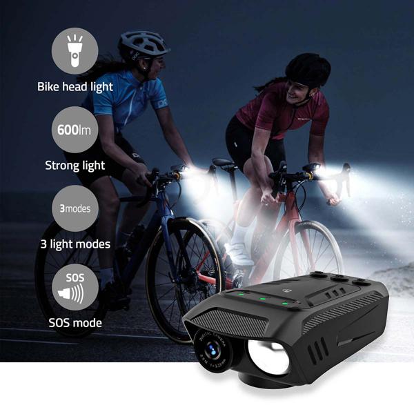 3-in-1 Full-HD Fahrradkamera mit LED-Licht & Hupe, 2MP – USB-C, Sichere Fahrt mit dem Velo - Video, Licht & Alarm, schwarz