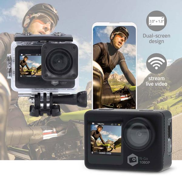 Dual-Screen Action Cam - Full-HD 1080p@30fps - 12 MP - Wasserdicht bis 30m - Wi-Fi & App-Steuerung - Ideal für Sport & Vlogs