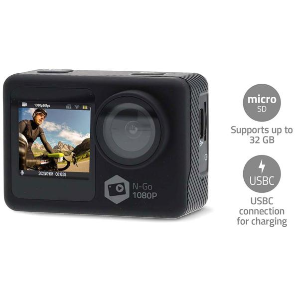 Dual-Screen Action Cam - Full-HD 1080p@30fps - 12 MP - Wasserdicht bis 30m - Wi-Fi & App-Steuerung - Ideal für Sport & Vlogs