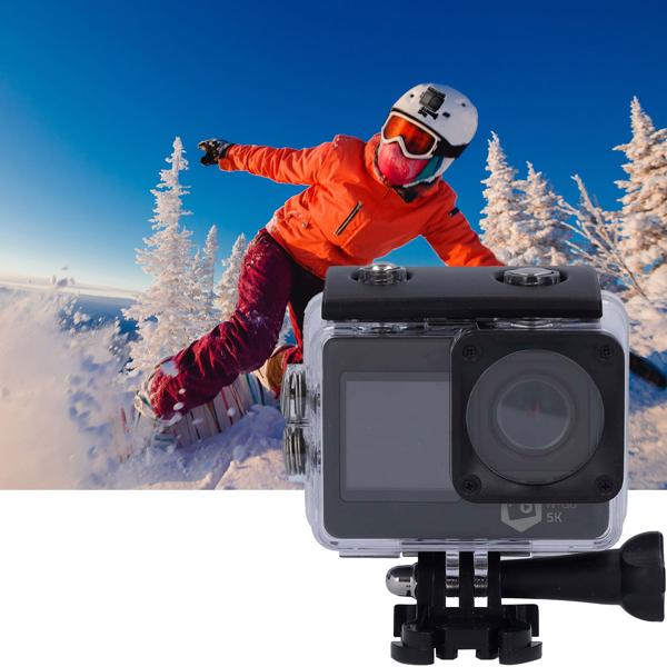 5K Ultra HD Dual Screen Action Cam, 24 MP, schwarz – WiFi, App, 30m wasserdicht, Loop & Zeitraffer – Das komplette Set für professionelle Aufnahmen