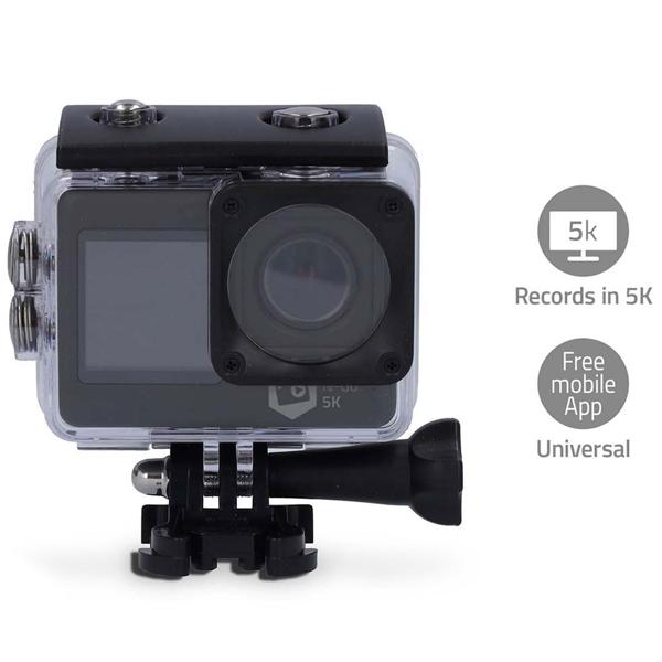 5K Ultra HD Dual Screen Action Cam, 24 MP, schwarz – WiFi, App, 30m wasserdicht, Loop & Zeitraffer – Das komplette Set für professionelle Aufnahmen
