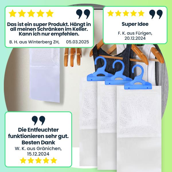 Effektive Luftentfeuchter für Kleiderschränke, 3 Stück, je 450ml, zum Aufhängen, Schrankentfeuchter gegen Schimmel und Gerüche