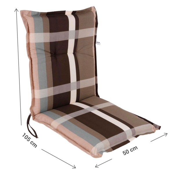Niederlehner-Auflage Karomuster braun - optimale Sitzauflage für Garten & Balkon - 105x50x6cm - 6 cm Polsterung - 55% Baumwolle - robust & langlebig
