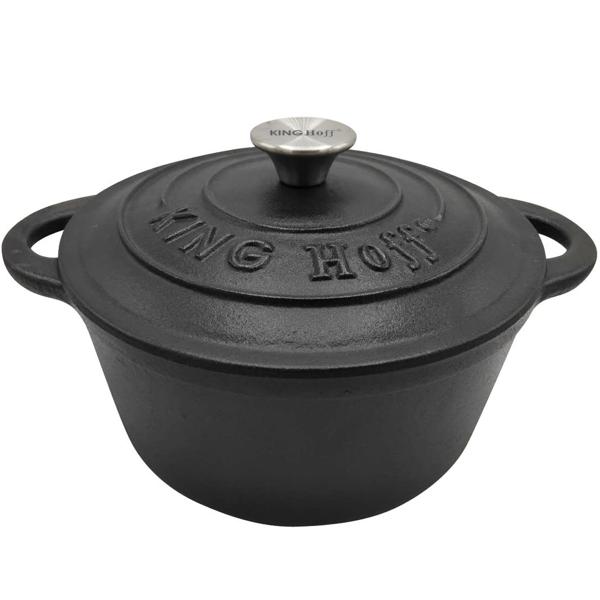 Gusseisen Topf mit Deckel Ø 22 cm 2,4 L - ideal für Backofen Herd Grill - Grauguss - Induktion Elektro Gas Ceranfeld - für Hobby & Profis