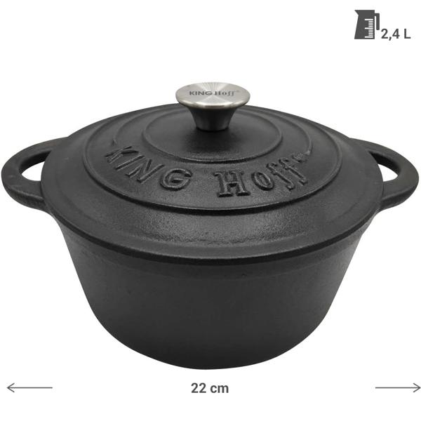Gusseisen Topf mit Deckel Ø 22 cm 2,4 L - ideal für Backofen Herd Grill - Grauguss - Induktion Elektro Gas Ceranfeld - für Hobby & Profis