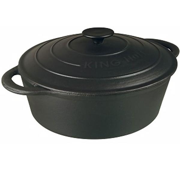 Hochwertiger Gusseisenbräter oval 4,5 Liter schwarz mit Deckel - Aus bestem Grau-Guss für perfektes Schmoren & Braten - Robust & langlebig kochen