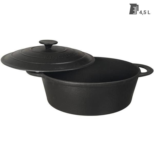 Hochwertiger Gusseisenbräter oval 4,5 Liter schwarz mit Deckel - Aus bestem Grau-Guss für perfektes Schmoren & Braten - Robust & langlebig kochen
