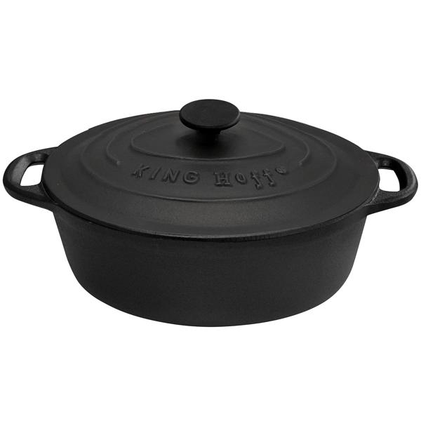 Hochwertiger Gusseisenbräter oval 4,5 Liter schwarz mit Deckel - Aus bestem Grau-Guss für perfektes Schmoren & Braten - Robust & langlebig kochen
