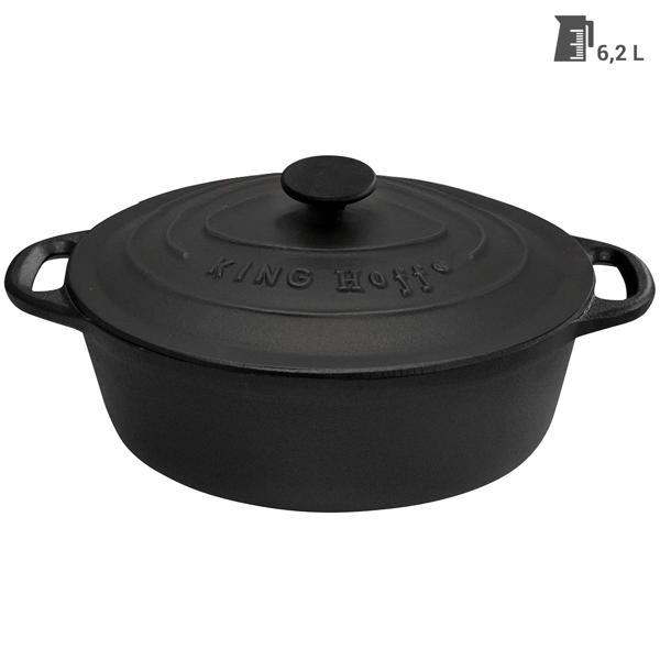 Hochwertiger Gusseisenbräter oval 6,2 Liter schwarz mit Deckel - Aus bestem Grau-Guss für perfektes Schmoren & Braten - Robust & langlebig kochen