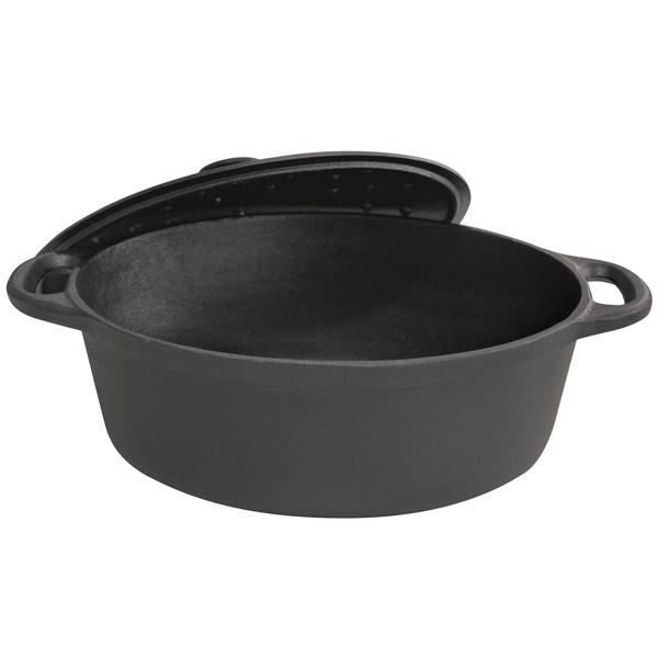 Hochwertiger Gusseisenbräter oval 6,2 Liter schwarz mit Deckel - Aus bestem Grau-Guss für perfektes Schmoren & Braten - Robust & langlebig kochen