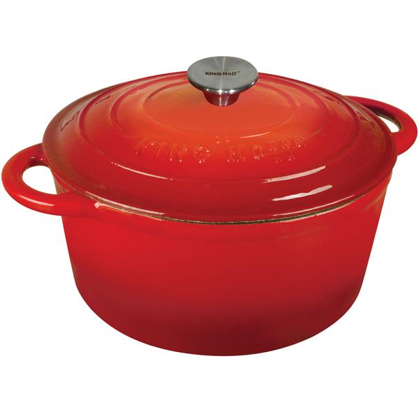 Gusseisen Topf rot Ø 21cm (2,4L) mit Deckel - Für alle Herdarten inkl. Induktion + Grill geeignet - Perfekt Kochen, Braten, Schmoren