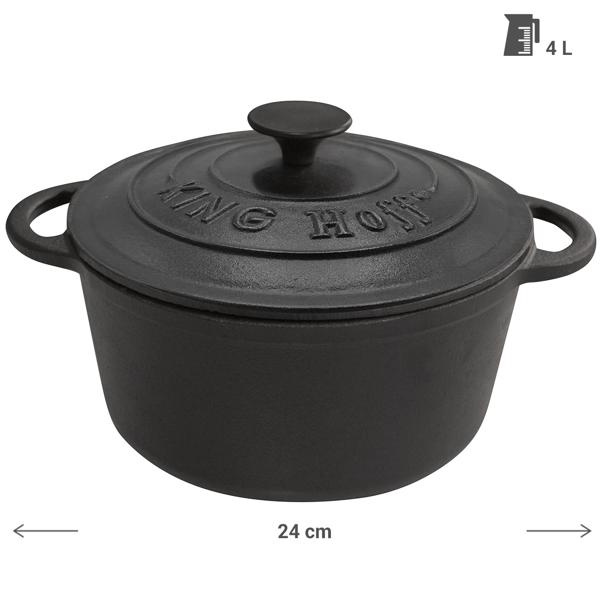 Gusseisen Schmortopf 24cm / 4 Liter schwarz - aus Grauguss für zartes Schmoren & Backen - Exzellente Wärmespeicherung für perfektes Aroma & Garen