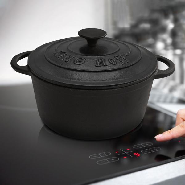 Gusseisen Schmortopf 24cm / 4 Liter schwarz - aus Grauguss für zartes Schmoren & Backen - Exzellente Wärmespeicherung für perfektes Aroma & Garen