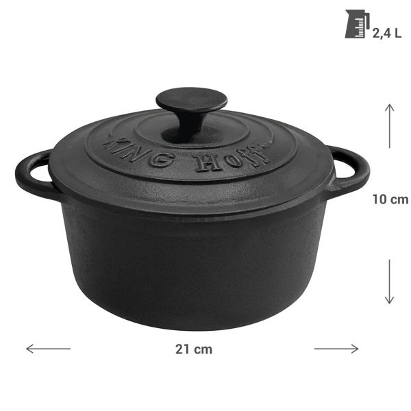 Massiver Gusseisen Topf 21 cm (2,4L) schwarz für Generationen - Hochwertiger Grauguss zum Braten, Backen, Schmoren - Unverwüstlich & vielseitig