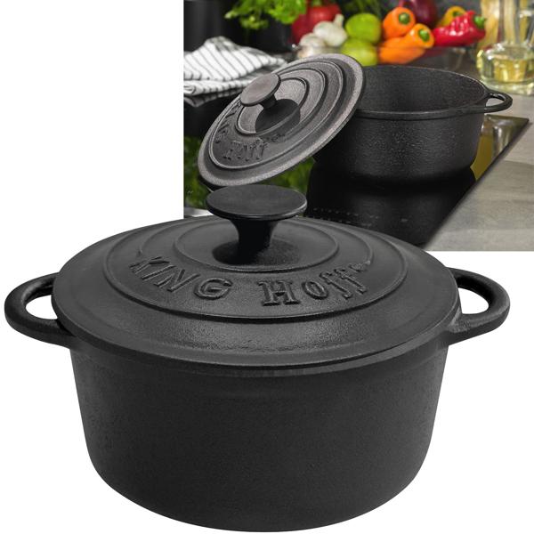 Massiver Gusseisen Topf 21 cm (2,4L) schwarz für Generationen - Hochwertiger Grauguss zum Braten, Backen, Schmoren - Unverwüstlich & vielseitig