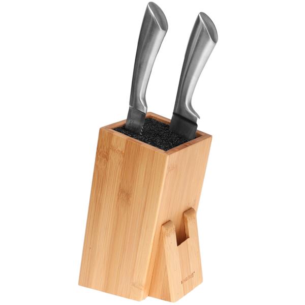 Messerblock Bambus - für alle Küchenmesser bis 8 Zoll - schont Klingen, immer griffbereit - modernes Design - waschbare Stäbchen - 10,5x10,5x25cm