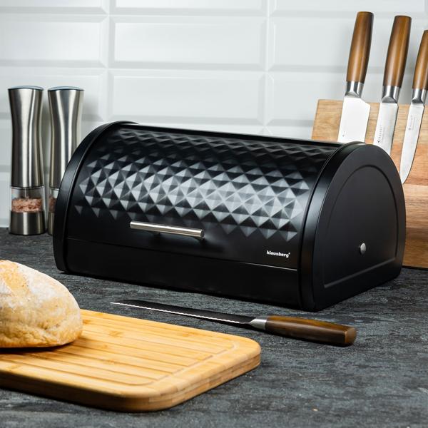 Eleganter Brotkasten mit Deckel – aus robustem Edelstahl, schwarz, stilvolles Design für frische Backwaren, langlebig, platzsparend & pflegeleicht