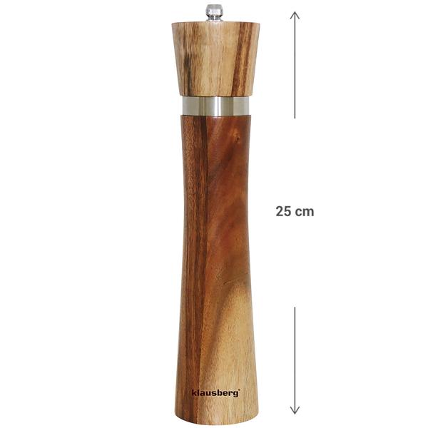 Salz- und Pfeffermühle Akazienholz - Edles Design & Keramikmahlwerk - Einstellbarer Mahlgrad - H 25 x Ø 5.5 cm - Für Salz/Pfeffer