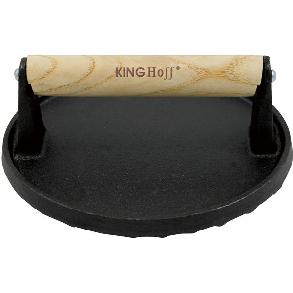 Fleischpresse Gusseisen - Beschweren, Plätten & Warmhalten von Steaks, Burgern & Bacon - Ø 17,8cm, ergonomischer Holzgriff