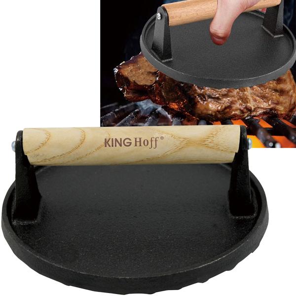 Fleischpresse Gusseisen - Beschweren, Plätten & Warmhalten von Steaks, Burgern & Bacon - Ø 17,8cm, ergonomischer Holzgriff