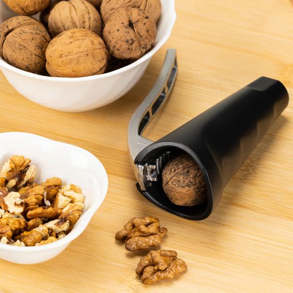 Design-Nussknacker - hochwertiger Nussöffner mit Hebelfunktion für Walnüsse - stilvolles Geschenk - Schwarz-Silber, Ø 5,4 x 11,2 cm