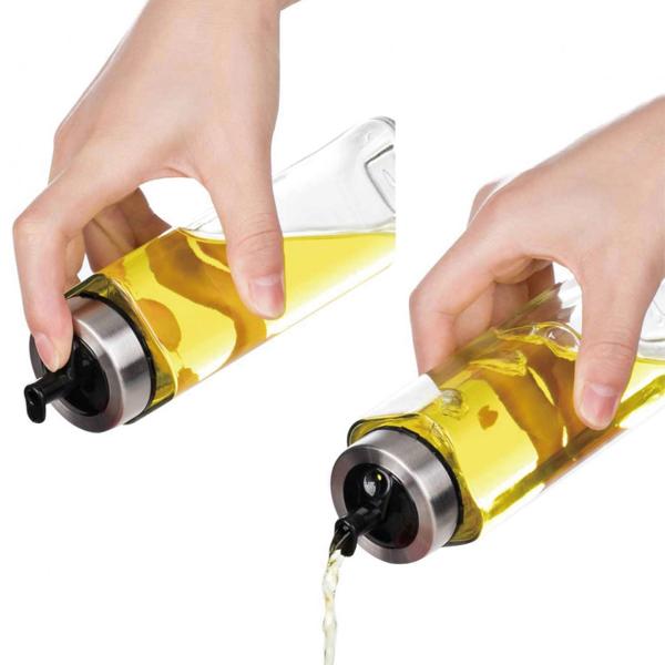 Gewürzbehälter-Set 5-tlg - Essig/Öl & Salz/Pfeffer für Küche & Esstisch - Glaskörper Edelstahl - Tropffreier Ausguss - Inkl. Gewürzständer mit Tragegriff