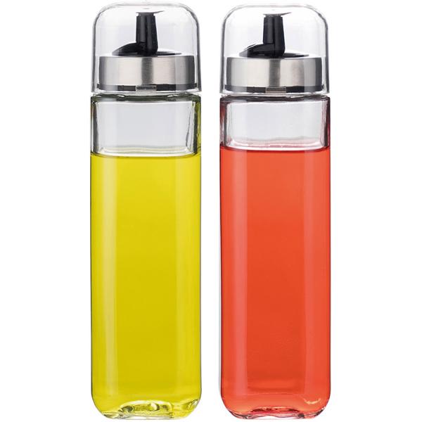 Gewürzbehälter-Set 5-tlg - Essig/Öl & Salz/Pfeffer für Küche & Esstisch - Glaskörper Edelstahl - Tropffreier Ausguss - Inkl. Gewürzständer mit Tragegriff