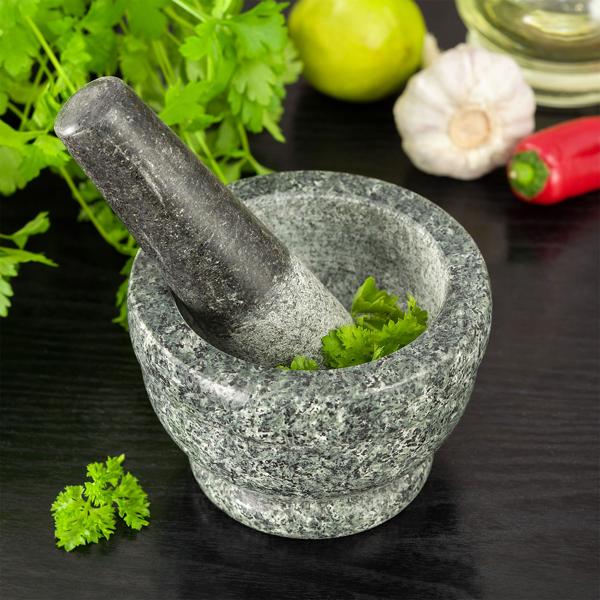 Mörser mit Stössel Set 2-tlg. 14x8 cm - Zerkleinern von Gewürzen, Knoblauch & Gemüse - Für aromatische Sossen - Ideal für jede Küche