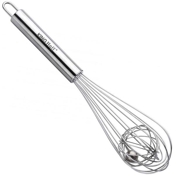 Kugel-Schneebesen Edelstahl Ø 6x26cm - Effizientes Rühren für Rührei, Teig & Gebäck - Spülmaschinenfest, hygienisch, mit Kugelrolle & Haken zum Aufhängen