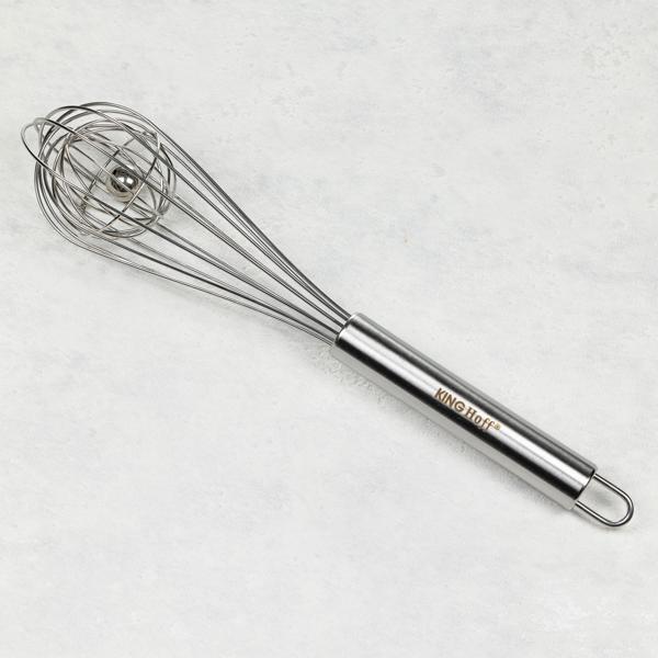 Kugel-Schneebesen Edelstahl Ø 6x26cm - Effizientes Rühren für Rührei, Teig & Gebäck - Spülmaschinenfest, hygienisch, mit Kugelrolle & Haken zum Aufhängen