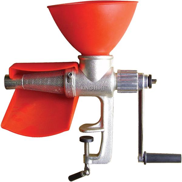 Klassische Tomatenpresse für Tomatensosse, Passiergerät im Retro-Look, rot silber, aus Metall - Robust & praktisch für hausgemachte Sossen & Sugo