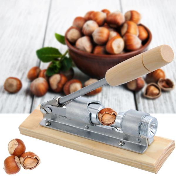 Innovativer Hebel-Nussknacker im Retro-Design: Holzplatte mit robustem Metallknacker, für Walnüsse, Haselnüsse & mehr – kraftsparend und effizient