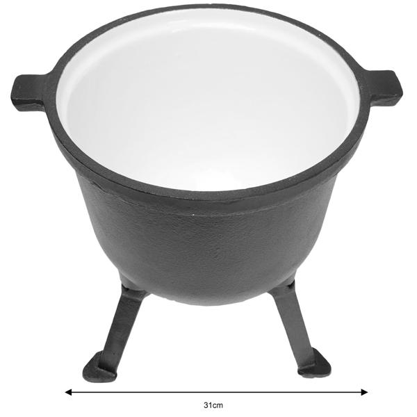 Gusseisen Camping-Kochtopf (7 Liter) - Lagerfeuertopf, schwarz, Deckel für schnelles Dampfkochen - Emaille-Beschichtung - für die Outdoor-Küche