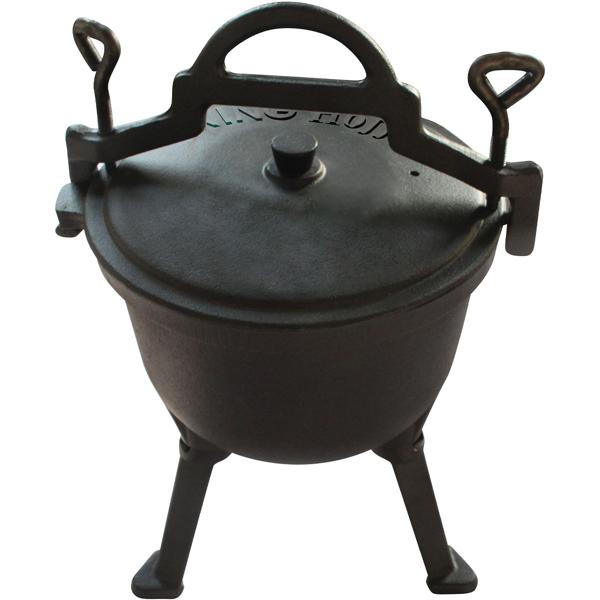 Gusseisen Camping-Kochtopf (7 Liter) - Lagerfeuertopf, schwarz, Deckel für schnelles Dampfkochen - Emaille-Beschichtung - für die Outdoor-Küche