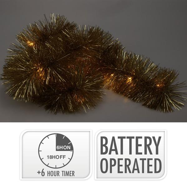 LED-Lametta Girlande Gold 2,7m - Flexibel & Batteriebetrieben mit Timer (6h) - IP44 Schutz für Innen- & Aussenbereich - Mystischer Glanz für Weihnachten
