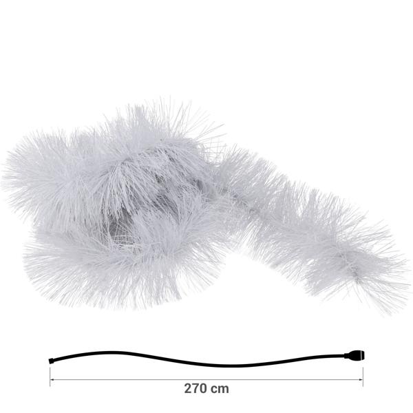 LED-Lametta Girlande weiss 2,7 m - Christbaumschmuck mit integrierter LED-Beleuchtung - Mystischer Glanz, Timer-Funktion 6h, IP44