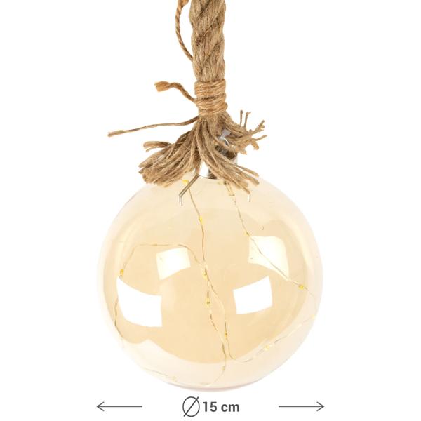 LED-Weihnachtskugel aus Glas - Ø 15 cm, warmweiss mit 15 funkelnden Draht-LEDs - Timer-Funktion für festliche Stimmung - Ideal zum Aufhängen