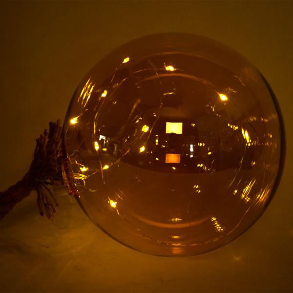 Weihnachtskugel zum Aufhängen - Edle LED-Glaskugel Ø 20 cm - 15 warmweisse LEDs, Timer, bernsteinfarben - Festliche Deko für Zuhause