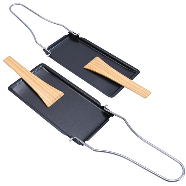 2er-Set Grillpfännchen für Raclette & BBQ – Antihaftbeschichtete Pfännchen mit klappbarem Griff & Holzspatel – Hitzebeständig bis 260 °C